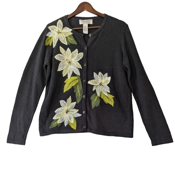 Vintage Tiara International Christmas Collection Cardigan Sweater Large Gray - Picture 1 of 8